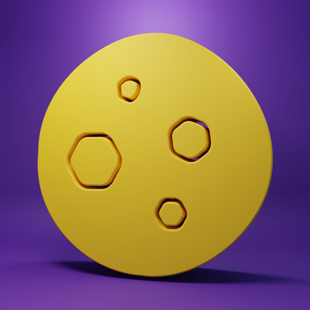 Yellow Cookie or biscuit icon isolated on purple background. Minimalism concept. 3D illustration.の写真素材