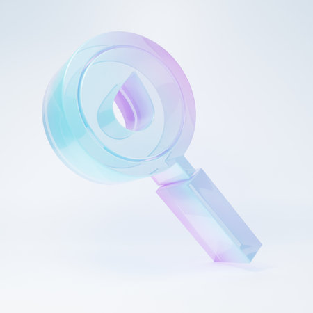 Frosted glass Oil drop icon isolated on white background. Geological exploration, geology research. Minimalism concept. 3D render illustration.の写真素材