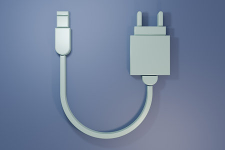 Gray Charger icon isolated on purple-blue background. Minimalism concept. 3D render illustration.の写真素材