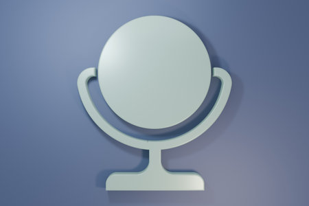 Gray Round makeup mirror icon isolated on purple-blue background. Minimalism concept. 3D render illustration.の写真素材