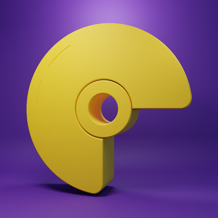 Yellow helmet icon isolated on purple background. Protective hat. Minimalism concept. 3D render illustration.の写真素材