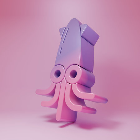 Purple-pink Octopus icon isolated on pink background. Minimalism concept. 3D render illustration.の写真素材