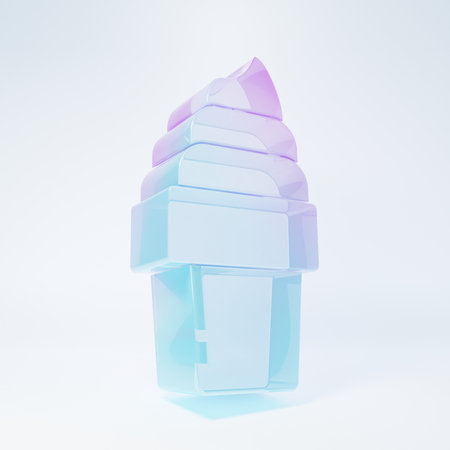Frosted glass Ice cream in waffle cone icon isolated on white background. Sweet symbol. Minimalism concept. 3D render illustration.の写真素材