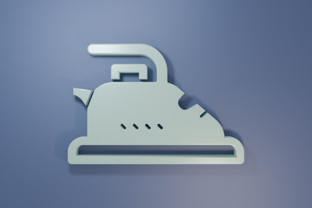 Gray Electric iron icon isolated on purple-blue background. Steam iron. Minimalism concept. 3D render illustration.の写真素材