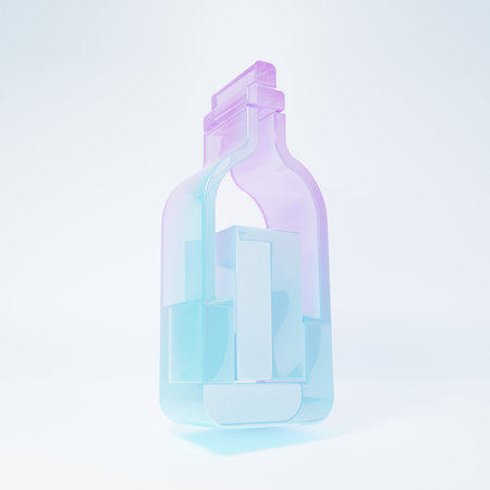 Frosted glass Bottle of wine icon isolated on white background. Minimalism concept. 3D render illustration.の写真素材