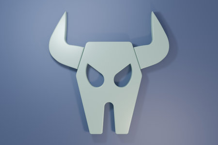 Gray Buffalo skull icon isolated on purple-blue background. Minimalism concept. 3D render illustration.の写真素材
