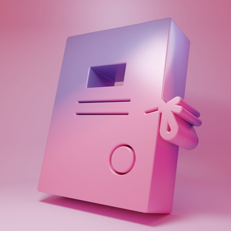 Purple-pink Lawsuit paper icon isolated on pink background. Minimalism concept. 3D render illustration.の写真素材
