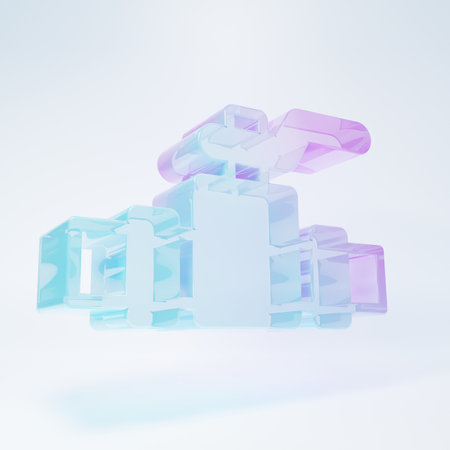 Frosted glass Industry metallic pipes and valve icon isolated on white background. Minimalism concept. 3D render illustration.の写真素材