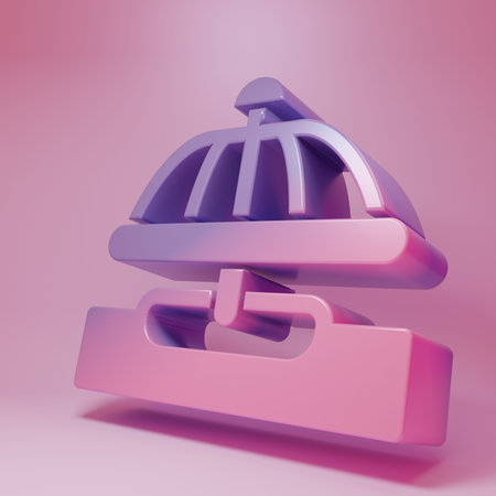Purple-pink Attraction carousel icon isolated on pink background. Amusement park. Childrens entertainment playground, recreation park. Minimalism concept. 3D render illustration.の写真素材