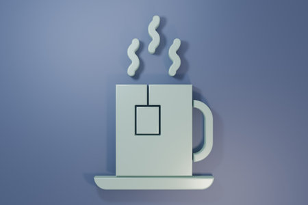 Gray Cup of tea with tea bag icon isolated on purple-blue background. Minimalism concept. 3D render illustration.の写真素材
