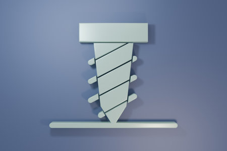 Gray Rotating drill digging a hole in a ground icon isolated on purple-blue background. Minimalism concept. 3D render illustration.の写真素材