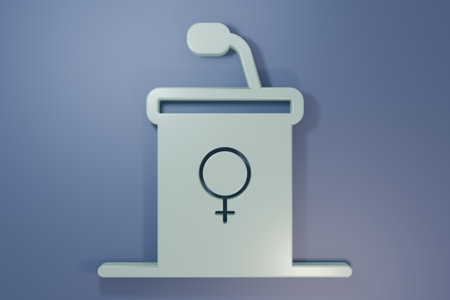 Gray Stage stand or debate podium rostrum icon isolated on purple-blue background. Conference speech tribune. Minimalism concept. 3D render illustration.の写真素材