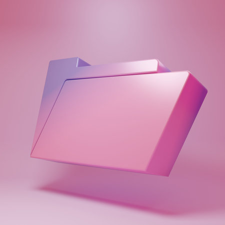Purple-pink Document folder icon isolated on pink background. Accounting binder symbol. Bookkeeping management. Minimalism concept. 3D render illustration.の写真素材