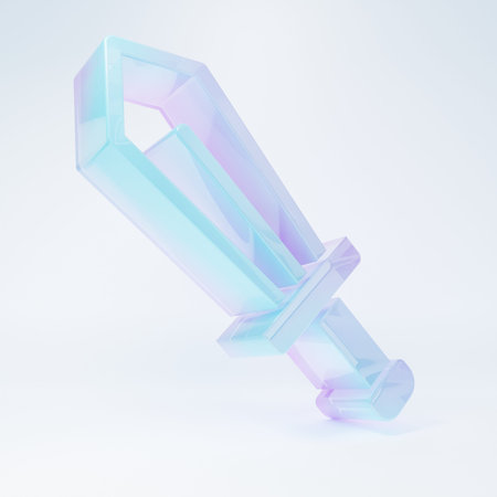 Frosted glass Sword for game icon isolated on white background. Minimalism concept. 3D render illustration.の写真素材