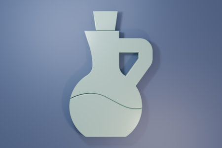 Gray Bottle of olive oil icon isolated on purple-blue background. Jug with olive oil icon. Minimalism concept. 3D render illustration.の写真素材