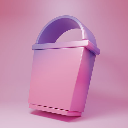 Purple-pink Bucket icon isolated on pink background. Minimalism concept. 3D render illustration.の写真素材
