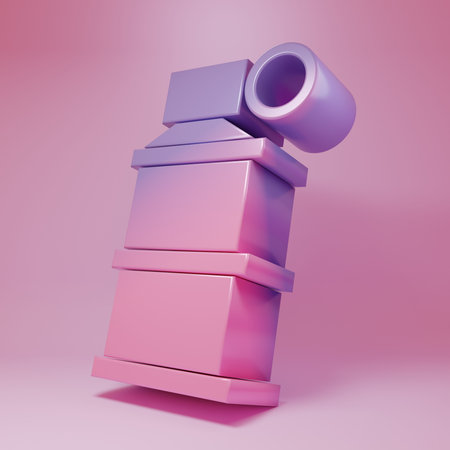 Purple-pink Hand smoke grenade icon isolated on pink background. Minimalism concept. 3D render illustration.の写真素材