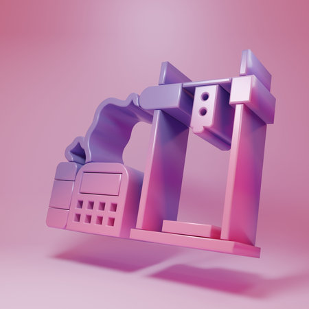 Purple-pink 3D printer icon isolated on pink background. Minimalism concept. 3D render illustration.の写真素材