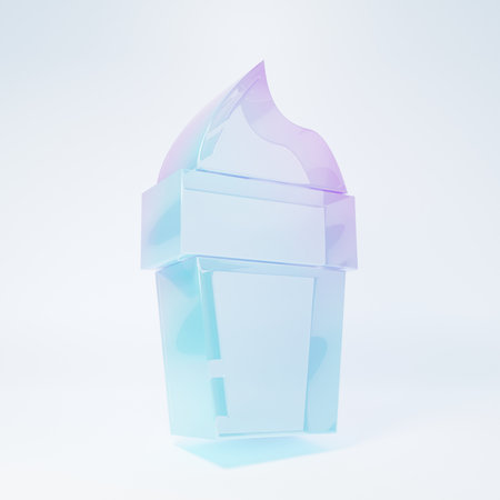 Frosted glass Ice cream in waffle cone icon isolated on white background. Sweet symbol. Minimalism concept. 3D render illustration.の写真素材