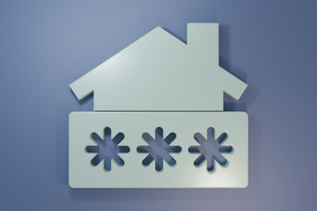 Gray House with password notification icon isolated on purple-blue background. The concept of the house turnkey. Minimalism concept. 3D render illustration.の写真素材