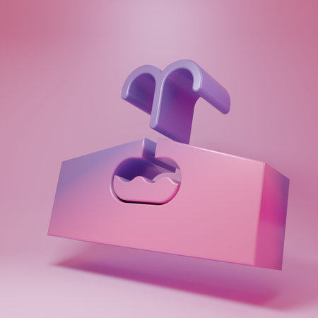 Purple-pink Oilfield icon isolated on pink background. Natural resources, oil and gas production. Minimalism concept. 3D render illustration.の写真素材
