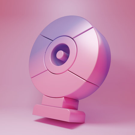 Purple-pink Security camera icon isolated on pink background. Minimalism concept. 3D render illustration.の写真素材