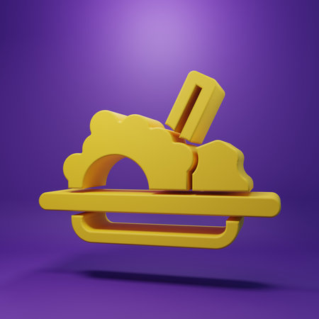 Yellow Healthy food icon isolated on purple background. Minimalism concept. 3D render illustration.の写真素材