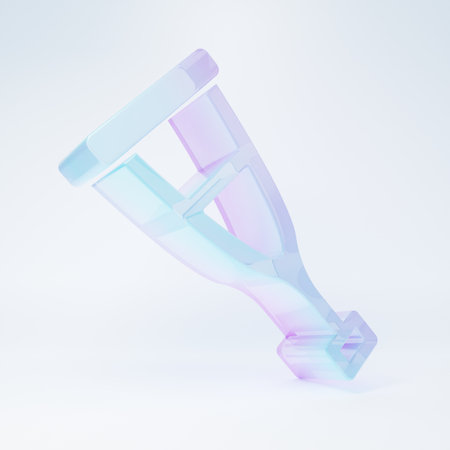 Frosted glass Crutch or crutches icon isolated on white background. Equipment for rehabilitation of people with diseases of musculoskeletal system. Minimalism concept. 3D render illustration.の写真素材