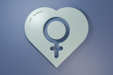 Gray Female gender in heart icon isolated on purple-blue background. Venus symbol. The symbol for a female organism or woman. Minimalism concept. 3D render illustration.の写真素材
