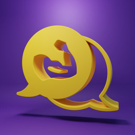 Yellow Bodybuilder showing his muscles icon isolated on purple background. Fit fitness strength health hobby concept. Minimalism concept. 3D render illustration.の写真素材