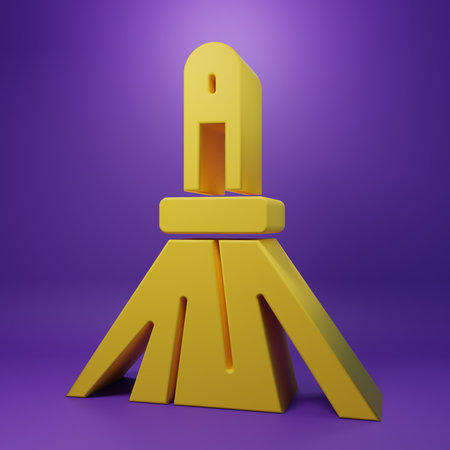Yellow Handle broom icon isolated on purple background. Cleaning service concept. Minimalism concept. 3D render illustration.の写真素材