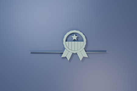 Gray Medal with star icon isolated on purple-blue background. Winner achievement sign. Award medal. Minimalism concept. 3D render illustration.の写真素材