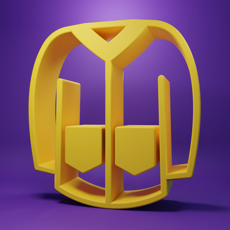 Yellow Sweater icon isolated on purple background. Pullover icon. Sweatshirt sign. Minimalism concept. 3D render illustration.の写真素材