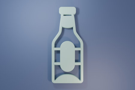 Gray Beer bottle icon isolated on purple-blue background. Minimalism concept. 3D render illustration.の写真素材