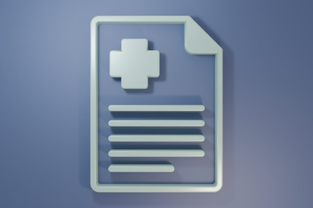 Gray Medical clipboard with clinical record icon isolated on purple-blue background. Prescription, medical check marks report. Minimalism concept. 3D render illustration.の写真素材