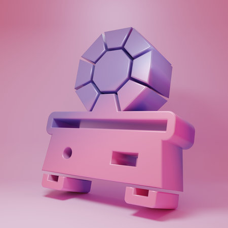 Purple-pink Gem stone icon isolated on pink background. Jewelry symbol. Diamond. Minimalism concept. 3D render illustration.の写真素材