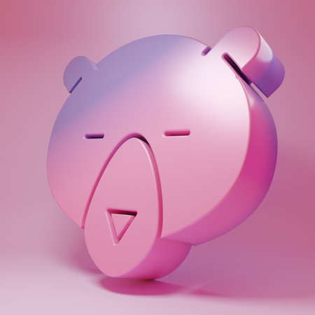 Purple-pink Bear head icon isolated on pink background. Minimalism concept. 3D render illustration.の写真素材