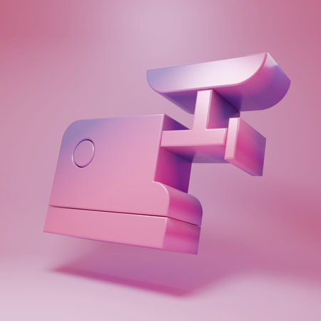 Purple-pink Kitchen meat grinder icon isolated on pink background. Minimalism concept. 3D render illustration.の写真素材