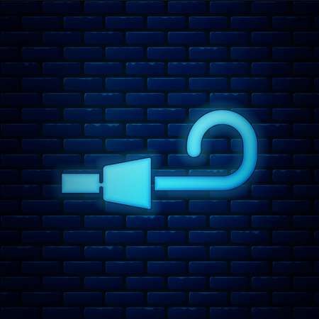 Glowing neon Birthday party horn icon isolated on brick wall background. Vector.のイラスト素材