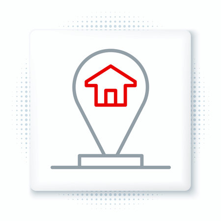 Line Map pointer with house icon isolated on white background. Home location marker symbol. Colorful outline concept. Vector.のイラスト素材