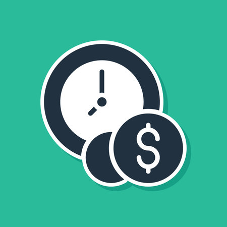 Blue Time is money icon isolated on green background. Money is time. Effective time management. Convert time to money. Vector.のイラスト素材