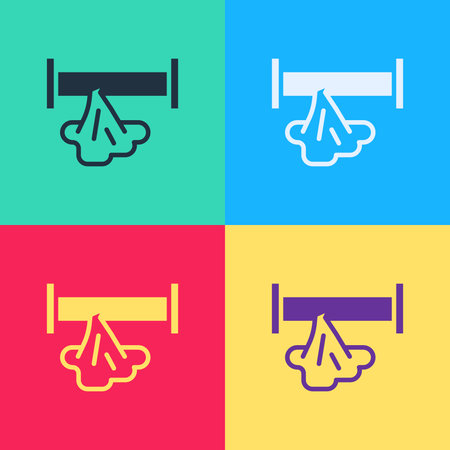 Pop art Broken metal pipe with leaking water icon isolated on color background. Vector.のイラスト素材