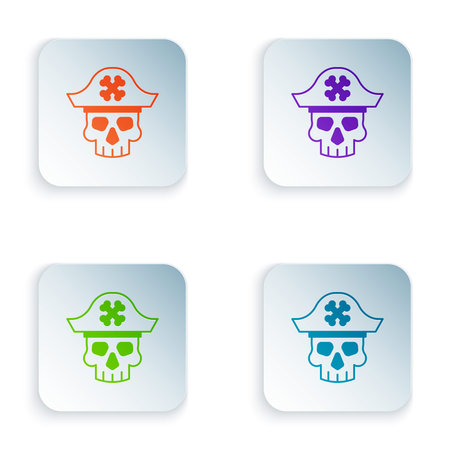 Color Pirate captain icon isolated on white background. Set colorful icons in square buttons. Vector.のイラスト素材