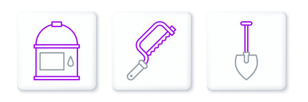 Set line Shovel Paint bucket and Hacksaw icon. Vector.のイラスト素材