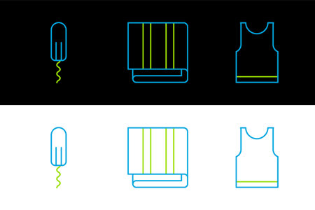 Set line Sleeveless T-shirt Sanitary tampon and Towel stack icon. Vector.のイラスト素材