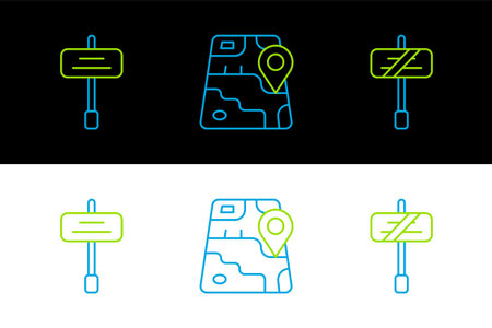 Set line Road traffic sign and City map navigation icon. Vector.のイラスト素材