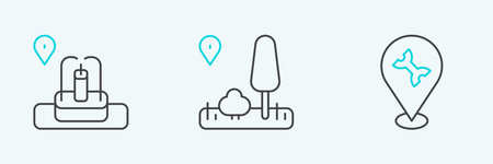 Set line Car service Location with fountain and City map navigation icon. Vector.のイラスト素材