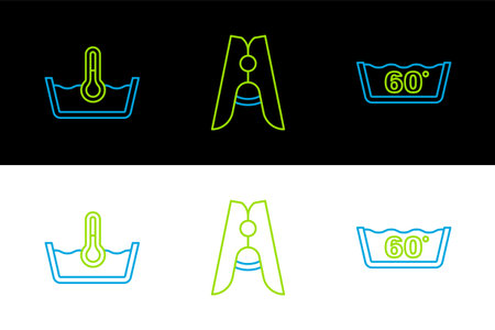 Set line Temperature wash and Clothes pin icon. Vector.のイラスト素材
