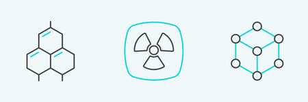 Set line Molecule Chemical formula and Radioactive icon. Vector.のイラスト素材