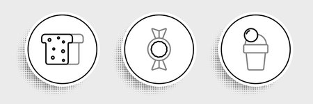 Set line Ice cream Bread toast and Candy icon. Vector.